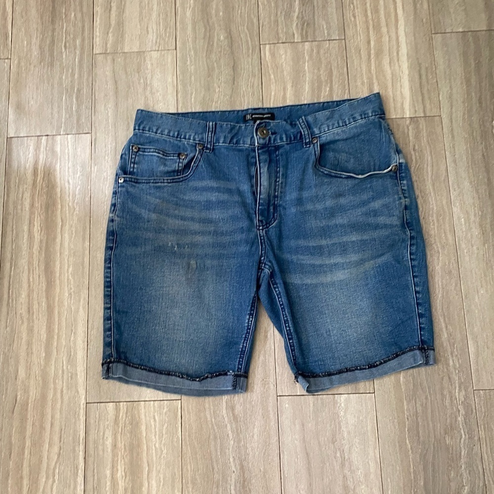INC International Concepts High-Rise Cuffed Blue Denim Jeans Shorts 34w